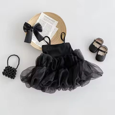 IG Style Baby Outfit Kids Girl Princess Braces Dress Sling Mesh Baby Girl Puff Ball Dress 1-5 Years