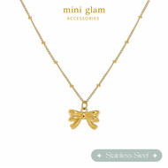 Miniglam Golden Ribbon Bow Pendant Necklace (Gold) สร้อยคอจี้รูปโบว์สีทอง