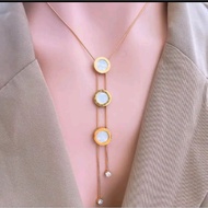 2-layer titanium necklace with 3 white circles motif