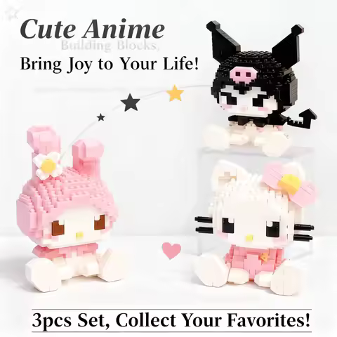 Sanrio Anime Hello Kitty My Melody Cinnamoroll Pompompurin Kuromi Building Blocks Set for Girls Kids