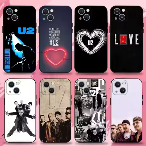Band U-U2 Phone Case For iPhone 16,15,14,13,12,11 Plus,Pro Max,XS,X,XR,SE,Mini,8,7,Soft Silicone Bla