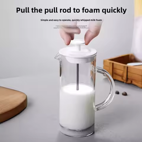 Glass Milk Frother,Handheld Manual Milk Frother with Thickened Handle,Portable DIY Foam Maker for La