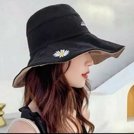 HITAM Korean Women's Fashion Foldable Beach Bucket Hat Anti UV 2 sides - Black F4E4 EXCLUSIVE VIRAL 