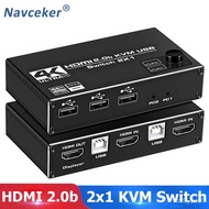 Navceker KVM HDMI Switch 1 Monitor 2 In 1 Out DP KVM Switch 2 Ports 4K 60Hz HDMI KVM Switch Share Printer Keyboard Moe 1