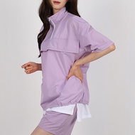 [SOON2DLE] Women's Half Zip Up Anorak Short Sleeve Shorts Set - gray, beige, purple, black, blue, kh