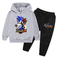 Cartoon Anime Hoodie Kids Suit Sonic The Hedgehog Printed Long Sleeve Sweater + Long Pants Boys Cotton Girls Sweatshirt Set