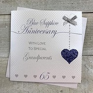 White Cotton Cards Grandparents Blue Sapphire Handmade 65th Wedding Anniversary Card LLA65-GP