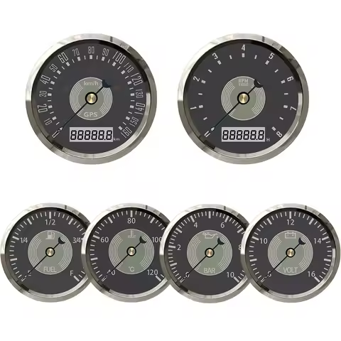 ELING 6 Gauge 85mm 160 200 220 KM MPH GPS Speedometer 8K 12K Tachometer 52mm Fuel Level Water Temp O