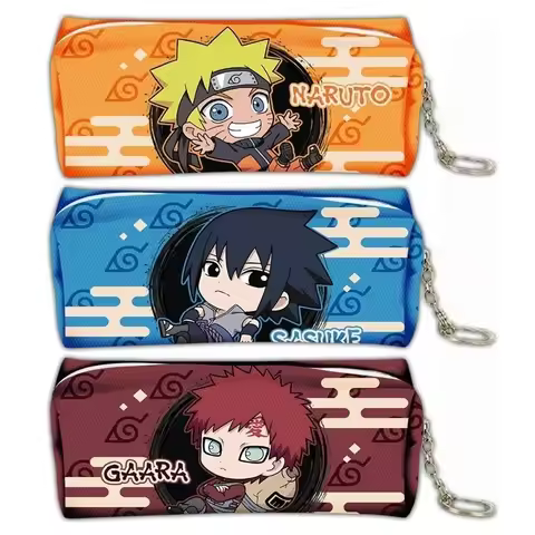 Naruto Sasuke Itachi Kakashi Gaara Anime Leather Pencil Case Zipper Stationery Bag Cosplay Accessori