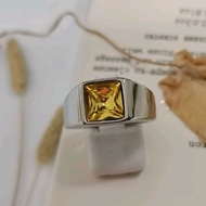 Stainless Steel Men's Ring With 8x8mm Yellow Stone. Cincin Steel Lelaki Dengan Batu Kuning.