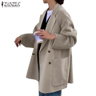 ZANZEA Women Korean Casual Barge Collar Shoulder Long Sleeve Midi Blazer
