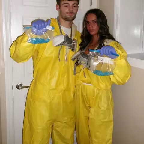 Breaking Bad Inspired Hazmat Suit Costume Full Zip Hooded Long Sleeve Jumpsuit Halloween Cosplay Met
