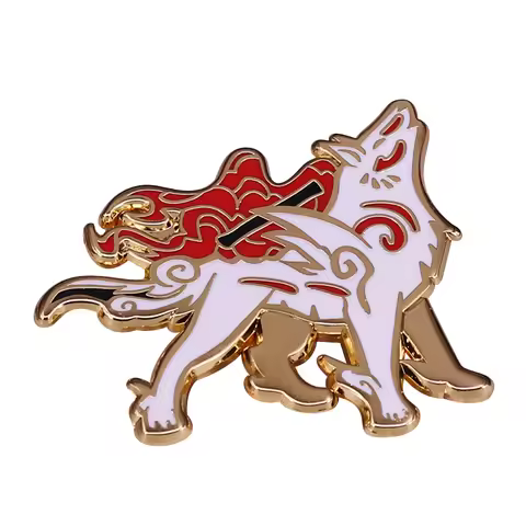 Okami Amaterasu brooch badge White Wolf God Enamel Pin Video Game Fandom Art Addition