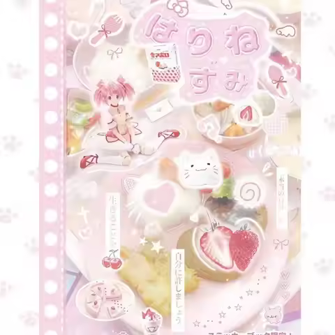 Japanese Ancient Sticker Book Pink Girl Handbook Sticker Cat's Pear Vortex Sticker Book Student Deco