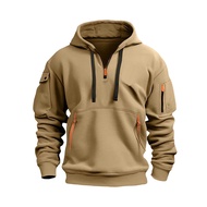 Autumn Men Hoodie Hooded Drawstring Half Zipper Pockets Elastic Cuffs And Hem Pullover Sport Fitness