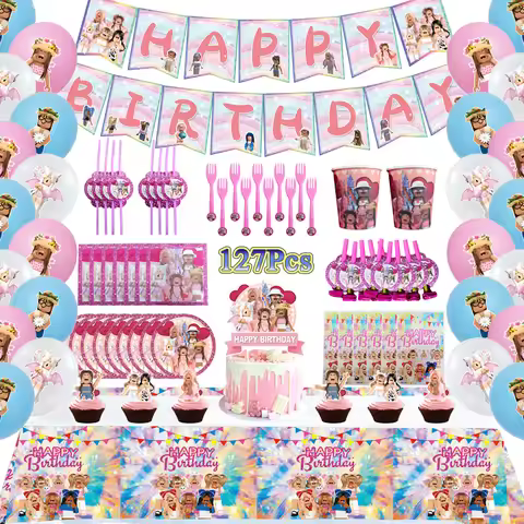 Roblox Theme Party Disposable Tableware Pink Roblox Decoration Napkin Paper Cup Plate Boy Baby Showe