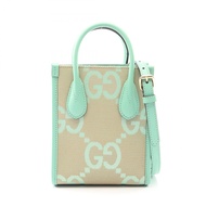 [มือสอง] กระเป๋าถือ Gucci GUCCI Interlocking G Jumbo GG Mini Tote Bag 2WAY 671623 สีเบจ/เขียว ผ้าแคน