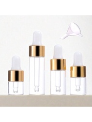 10入組1ml/2ml/3ml/5ml玻璃精油滴瓶,附1個漏斗,透明小香水滴瓶,化妝品樣品瓶,金色蓋子和白色橡膠