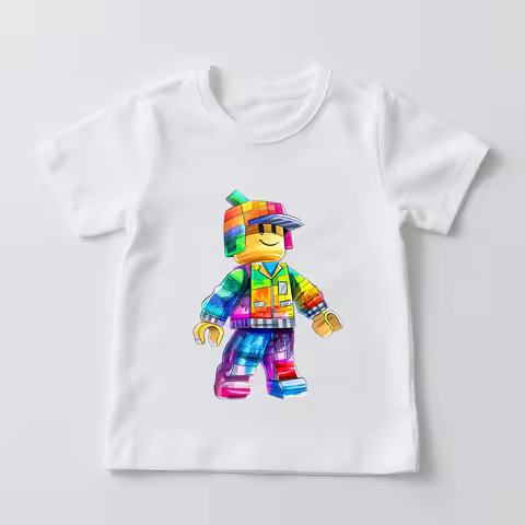 Roblox Colorful Avatar Printed Kids Cotton T Shirt for Boys and Girls Soft Casual Short Sleeve Tee C