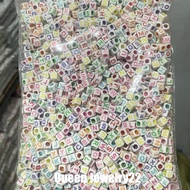 White rainbow alphabet letter beads 1 pound