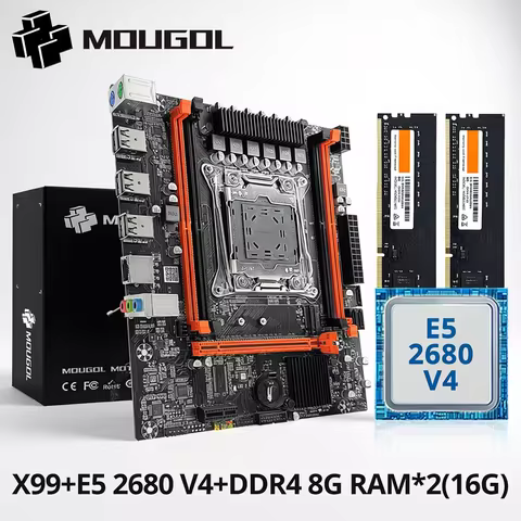 MOUGOL X99 Gaming Motherboard Kit with Intel Xeon E5 2680 V4 & DDR4 8Gx2 2133MHz Dual Channel ECC RA