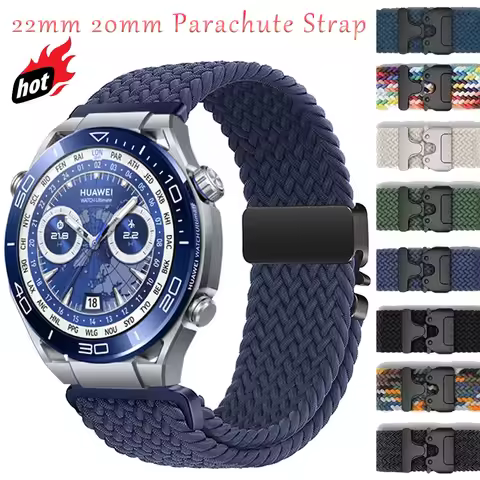 20mm 22mm Nylon Braided Strap for Huawei Ultimate 2/GT Runner 2/GT6-5-4 Pro Parachute Buckle Adjusta