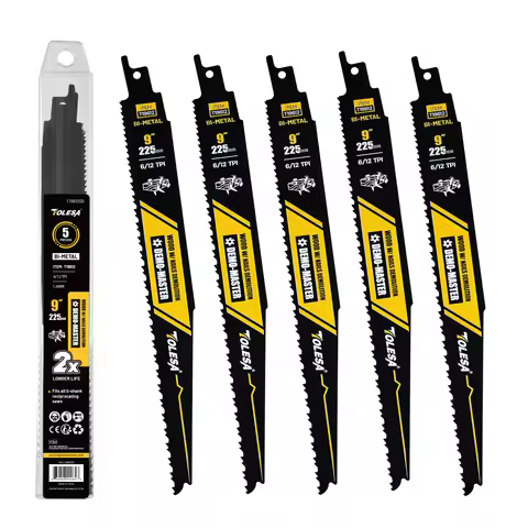 TOLESA 9Inch Reciprocating Saw Blades 6/12 TPI 5PCS for Wood & Nail-Embedded Wood Demolition, Fast &