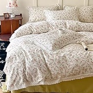 VM VOUGEMARKET Ruffle Duvet Cover Twin 100% Cotton Teen Girls Pink Dainty Flower Duvet Cover with Zi