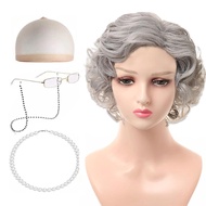 Set Rambut Palsu Wanita Tua, Rambut Palsu Kelabu Nenek untuk Wanita untuk Cosplay Wanita Tua di Pest