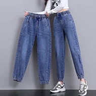 Women's Jeans 2023 Summer New Elastic Waist Straight Leg Slim Versatile 9-point Harlan Dad Pants