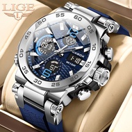 Jam Tangan Lelaki Original LIGE LED Digital Dual Display Watch Men Sports Stainless Waterproof Anti-