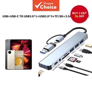 USB HUB Type C Adapter Supports Up to HDMI 4K 30Hz+ USB2.0+USB3.0+PD+SD/TF