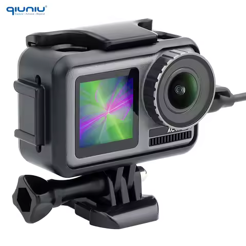 QIUNIU Protective Frame Case Housing Shell Mount with Cold Shoe Adapter Lens Film for DJI Osmo Actio