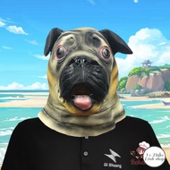 [PUG DOG] troll costume dog head mask, hooded green frog mask, funny mask