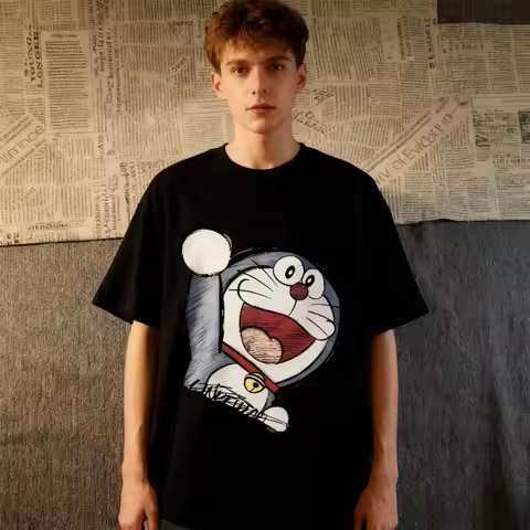 Doraemon Pure Cotton Short Sleeved T-shirt for Men and Women in Summer, Loose Oversized American Car