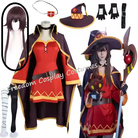 Anime KonoSuba Megumin Cosplay Costume Women Sorceress Dress Outfits Megumin Cos Wig Halloween Party