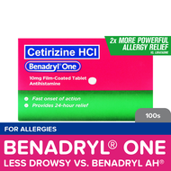 Benadryl One 10mg 100s - Allergy medicine Antihistamine Cetirizine No Drowse For Allergic Rhinitis