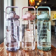 Syllere - 包送貨 -2000ml 超大容量 便攜運動水樽 戶外跑步健身水壺吸管杯 健身運動 戶外運動 單車 跑步露營旅行 時間刻度 [平行進口] 紫色