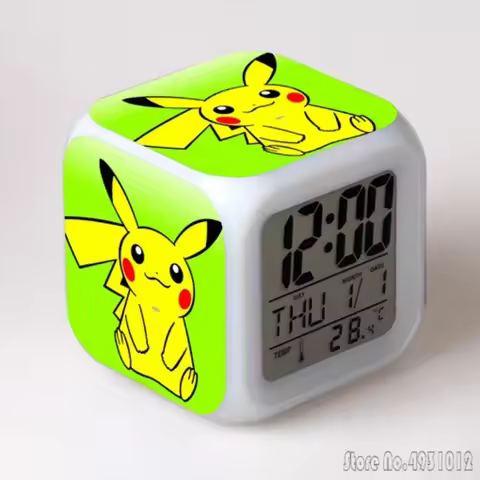 Anime Pokémon Pikachu lightning Alarm Clock Creative Student 8x8x8cm LED Cube with Colorful Light Di