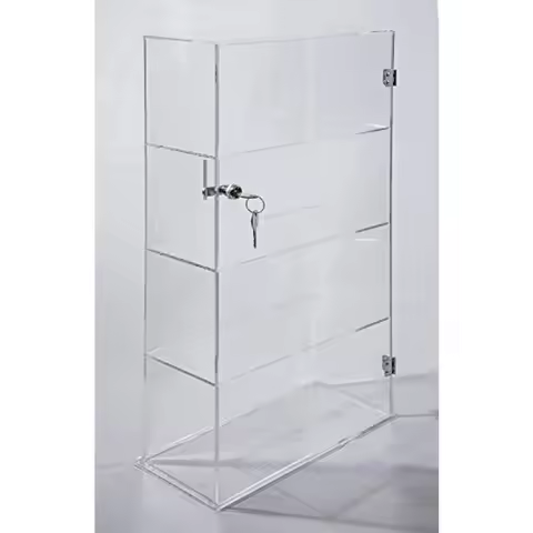 4 Tier Transparent Acrylic Display Case with LockClear Show Case for Collectible Vertical Curio See-