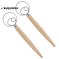 URJUMPEA 2pcs Danish Dough Whisk, Stainless Steel Wooden Handle Bread Whisk, Reusable Single lap mix