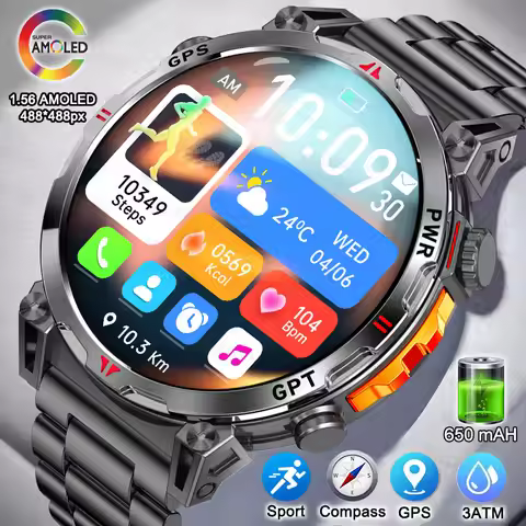 2026 New Smart Watch AMOLED Screen 3ATM Waterproof Fitness tracking Heart Rate 650Mah GPS AI GPTProf
