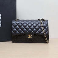 CHANEL CF口蓋包JUMBO30黑色羊皮15開金扣肩背包