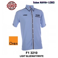 BAJU KORPORATE LIGHT BLUE PENDEK SULAM LOGO DAN NAMA F1 3210 JENAMA OREN PSORT