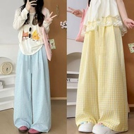 Summer Dopamine Plaid Pants Contrast Color Aurora Style High Waist Pants Drawstring Women Loose Casu