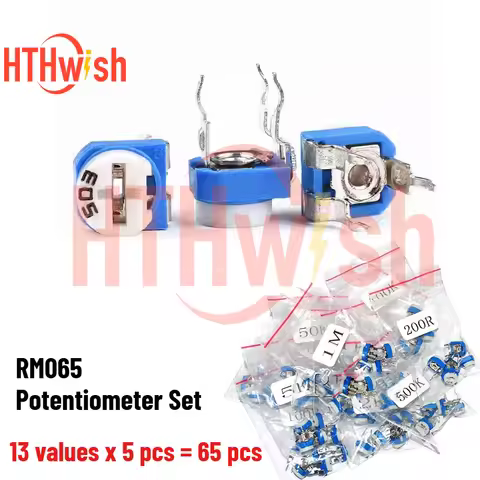 65Pcs/Lot RM065 Carbon Film Horizontal Trimpot Potentiometer Assortment Kit 13 Values Variable Resis