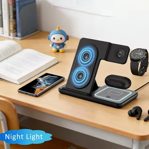 3 In 1 Foldable Wireless Charger Stand LED Fast Charging Station for Samsung S25 S24 S23 Galaxy Watc