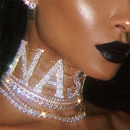 Shiny European American NASTY Letter Exaggerated Rhinestone Necklace Exaggerated Rhinestone Claw Cha
