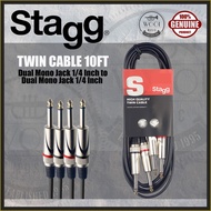 Stagg STC3P Twin Cable Dual Mono Jack 1/4 Inch to Dual Mono Jack 1/4 Inch - 10ft / 3 Meter