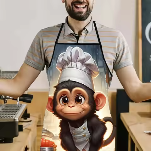 1PC Funny Monkey Chef Hat Cartoon Kitchen Apron Dinner Party Cooking Apron Adult Baking Accessories 